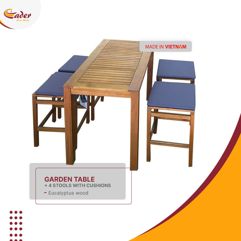 Cader Electromeubles - 6. Garden Table 4 stools with cushions 2